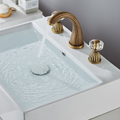 Traditional Antique Brass Widespread Bathroom Faucet, Double Crystal Handle High Arc Sink Faucet