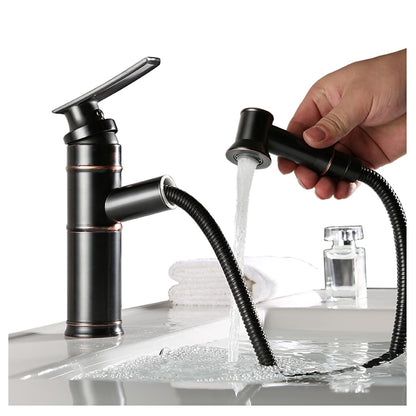Pull-Out Spray Single-Hole Faucet, Single-Handle Brass Vintage Bathroom Faucet, Matte Black / Oil-Rubbed Bronze / Antique Brass / Brushed Nickel