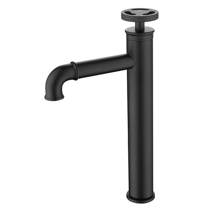 Modern Industrial Vessel Sink Bathroom Faucet, Single-Hole Single-Handle Faucet with Wheel Handle, Polished Gold / Matte Black
