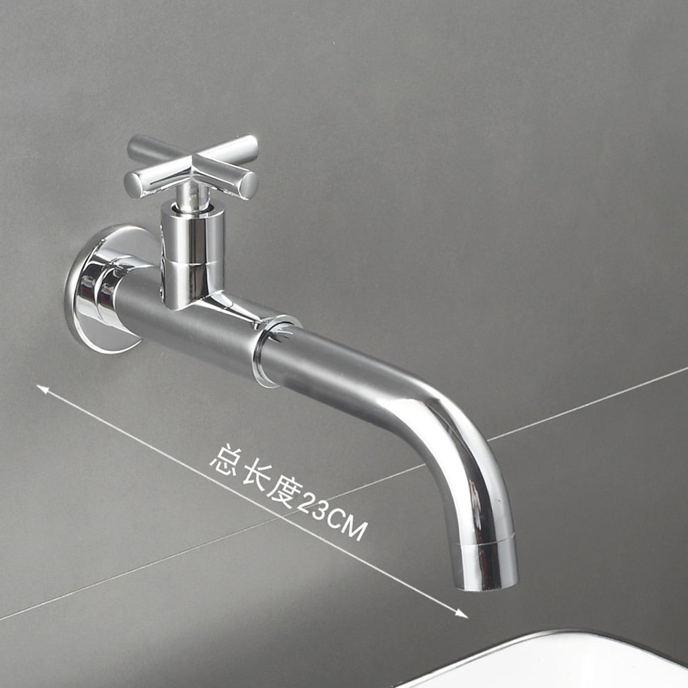 Wall-Mount Single-Hole Bathroom Faucet, Single Cross Handle Swivel Spout Faucet, Antique Brass / Matte Black / Chrome / Matte White / Polished Gold / Gunmetal