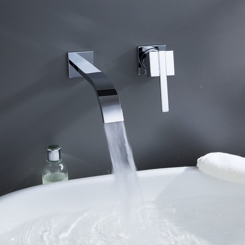 Waterfall Chrome Wall-Mount Bathroom Faucet, Single-Handle Brass Basin Faucet