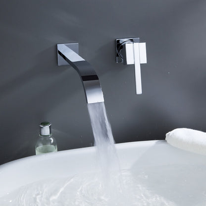 Waterfall Chrome Wall-Mount Bathroom Faucet, Single-Handle Brass Basin Faucet