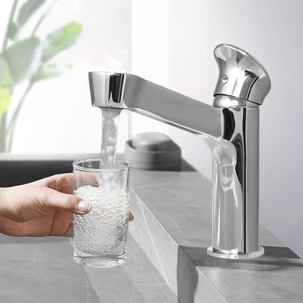 Modern Waterfall Bathroom Faucet, Single-Hole Brass Single-Handle Faucet, Matte Black / Matte White / Gunmetal / Chrome / Brushed Gold