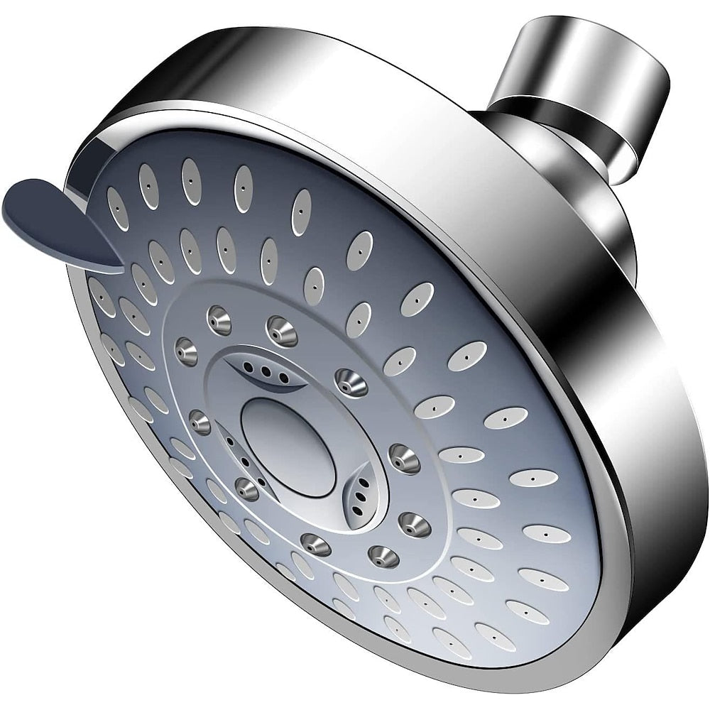 5-Spray Mode Fixed Shower Head, Modern Wall-Mount Round Showerhead, Chrome / Matte Black / Stainless Steel