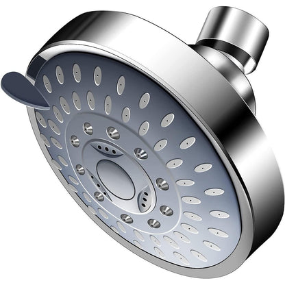 5-Spray Mode Fixed Shower Head, Modern Wall-Mount Round Showerhead, Chrome / Matte Black / Stainless Steel