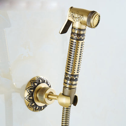 Antique Brass Wall-Mount Bidet Faucet, Handheld Toilet Sprayer Set