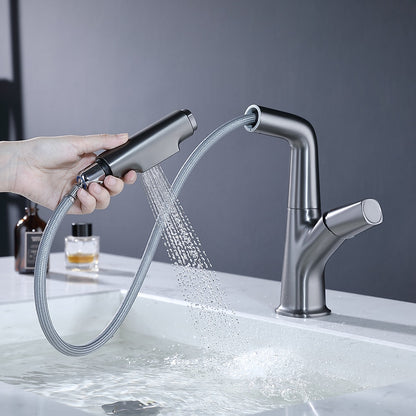 Modern Height-Adjustable Pull-Out Bathroom Faucet, Single-Hole Single-Handle Brass Faucet, Chrome / Matte Black / Matte White / Gunmetal