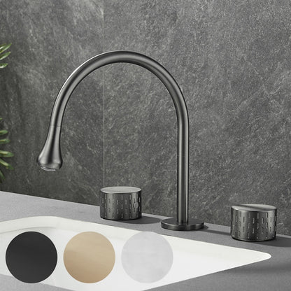 360-Degree Swivel Modern Bathroom Sink Faucet, 3-Hole Widespread Brass Faucet, Gunmetal / Matte Black / Brushed Gold / Chrome
