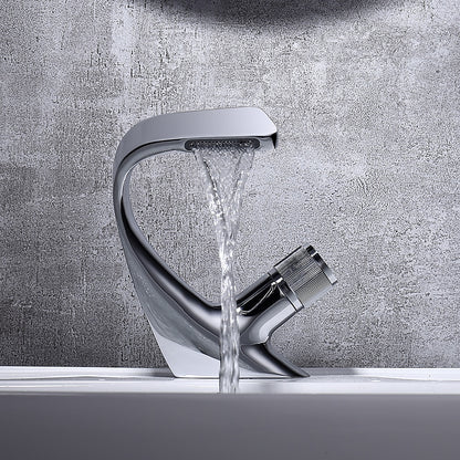 Modern Waterfall Bathroom Faucet, Single-Hole Brass Vessel Sink Faucet