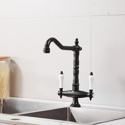 360-Degree Swivel High Arc Brass Faucet, Traditional Single-Hole Two-Handle Bathroom Faucet, Chrome / Matte Black / Antique Brass