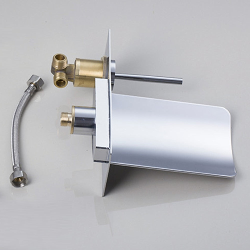 LED Waterfall Wall-Mount Faucet, Single-Handle Bathroom Basin Tap, Chrome / Brushed Nickel / Oil-Rubbed Bronze / Brushed Gold / Rose Gold
