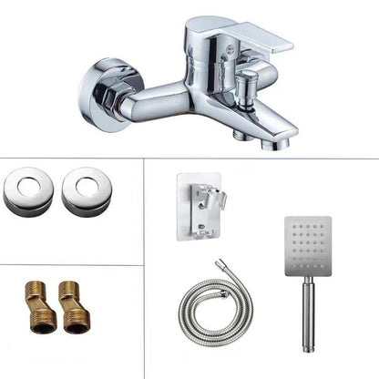Modern Chrome Wall-Mount Tub Faucet, Single-Handle Brass Tub Filler with Handheld Shower