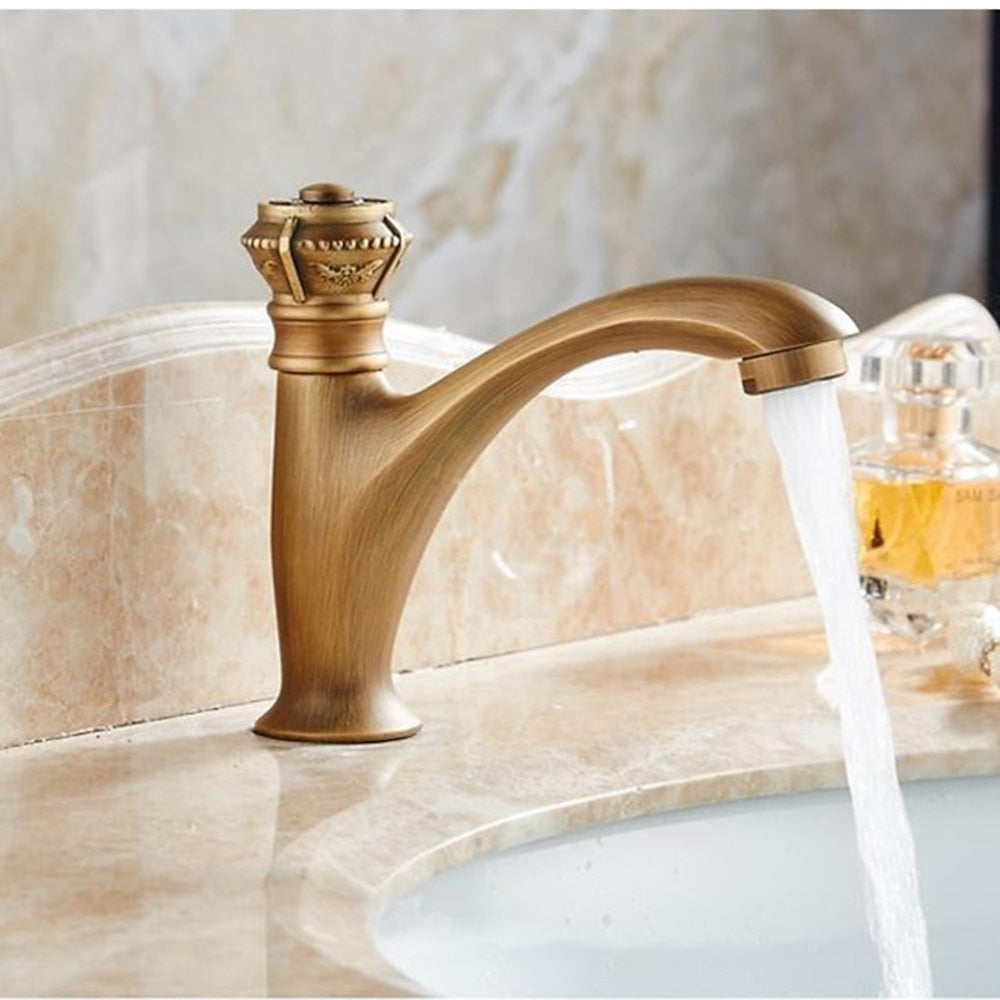 Antique Brass Vintage Bathroom Faucet, Single-Cold Single-Handle Basin Faucet