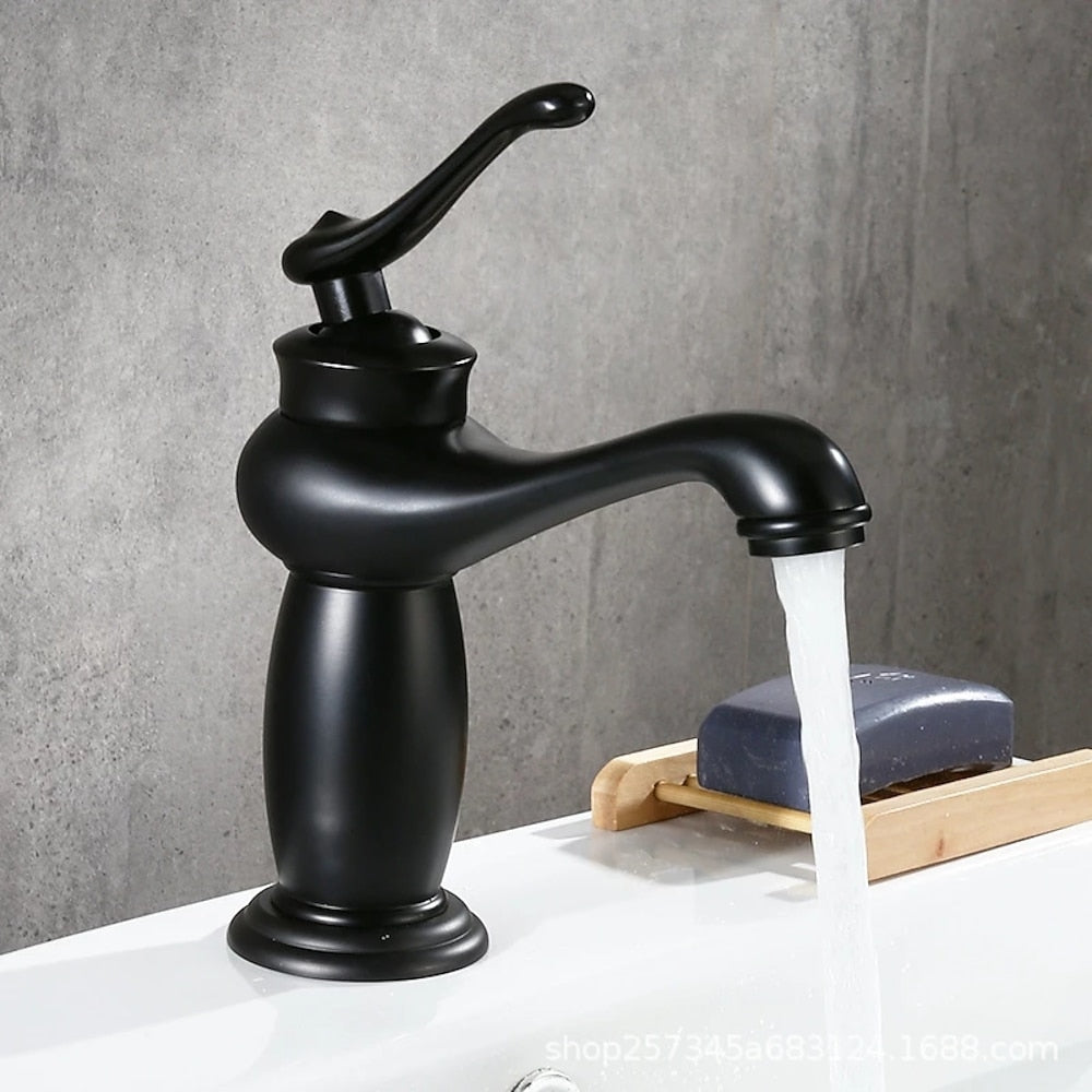 Vintage Single-Hole Bathroom Faucet, Single-Handle Brass Vanity Faucet with Ceramic Floral Accent