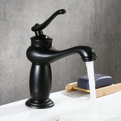 Vintage Single-Hole Bathroom Faucet, Single-Handle Brass Vanity Faucet with Ceramic Floral Accent