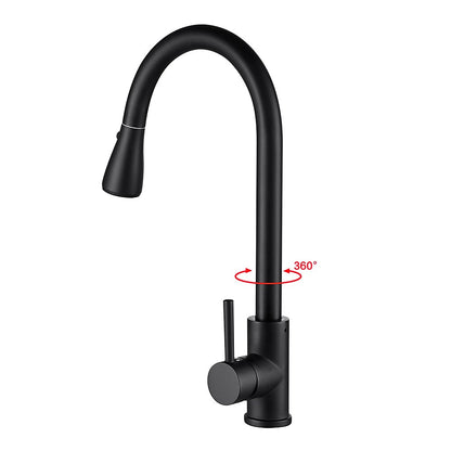 Matte Black Modern Single-Hole Kitchen Faucet, Single-Handle Pull-Down Sprayer Faucet
