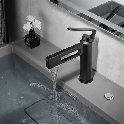 Modern Waterfall Bathroom Sink Faucet, Single-Handle Single-Hole Brass Faucet, Matte Black / Brushed Gold / Gunmetal / Chrome / Matte White