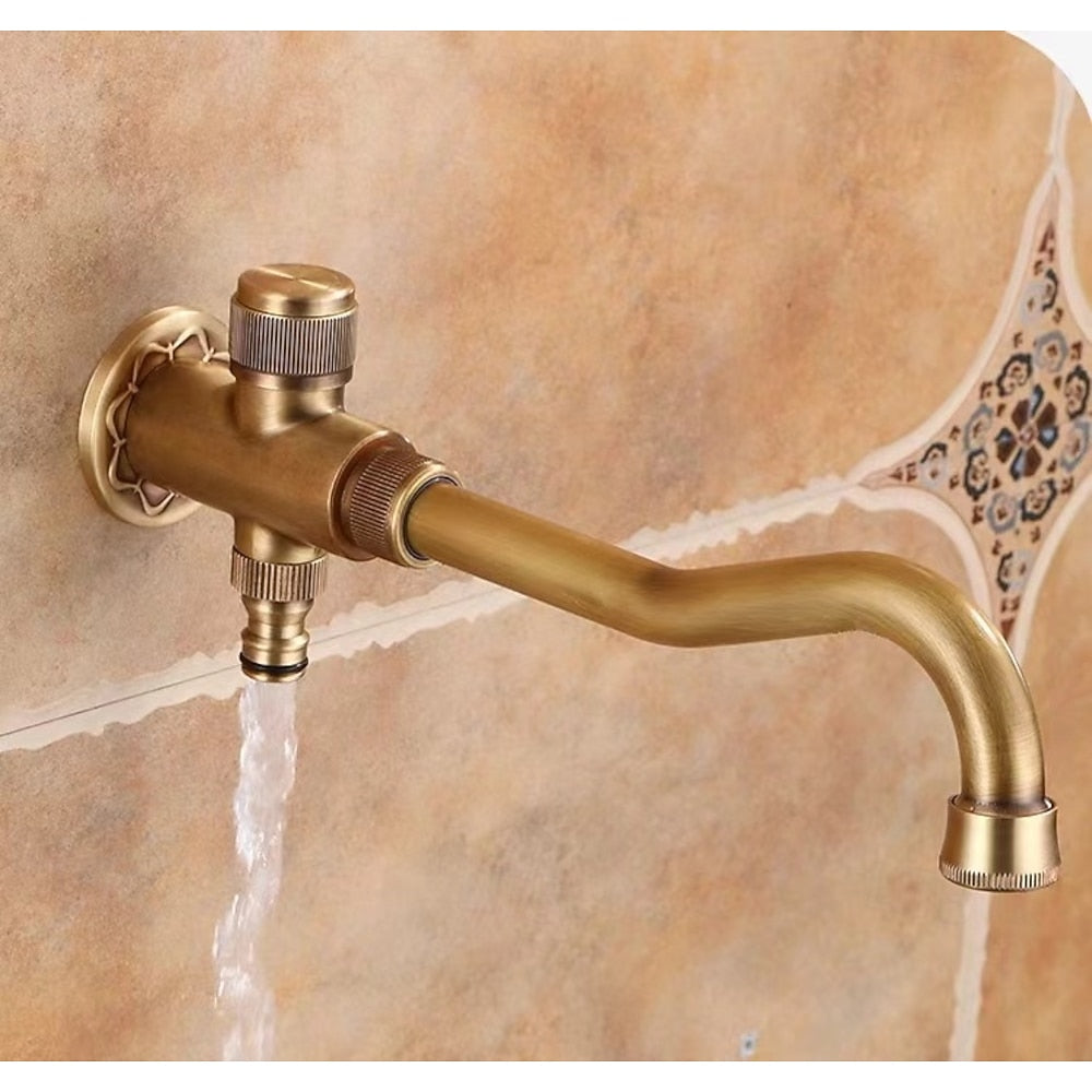 Wall-Mount Bathroom Sink Faucet, Single Knob Handle Brass Utility Tap, Matte Black / Antique Brass