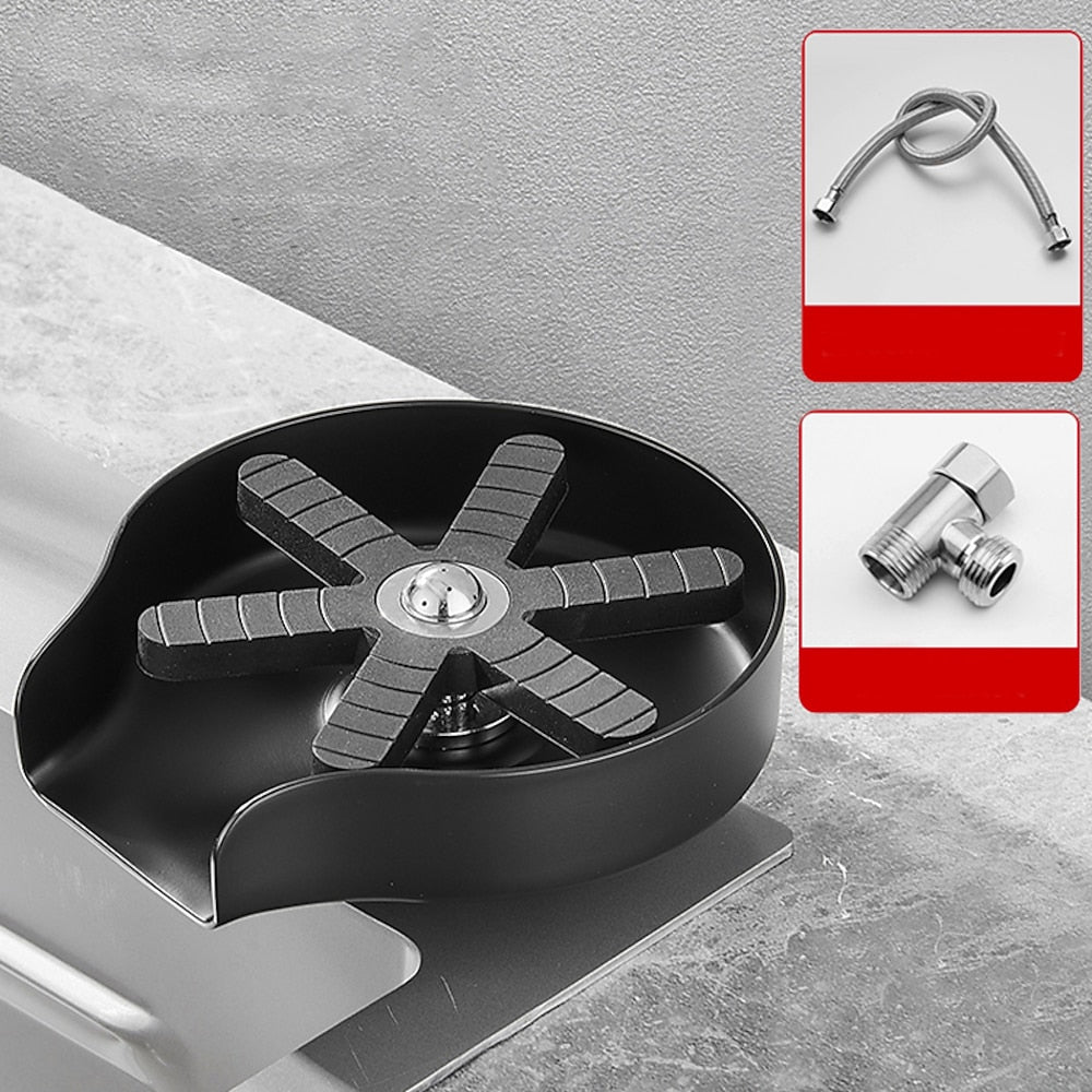 Press-Down Stainless Steel Glass Rinser, Cup Rinser with G1/2 Hose, Matte Black / Brushed Nickel / Gunmetal