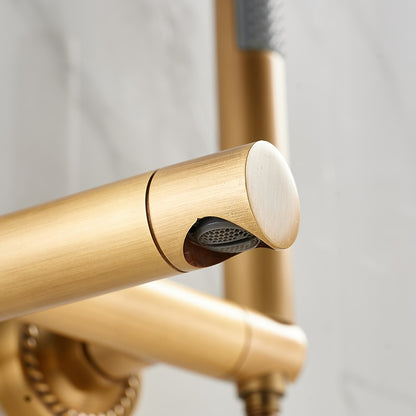 Wall-Mount Bathtub Faucet with Handheld Shower, Vintage Single-Handle Tub Filler, Antique Brass / Rustic Nickel