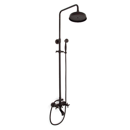 Oil-Rubbed Bronze Antique Wall-Mount Shower Faucet System, 3-Function Dual-Handle Brass Faucet with 8-Inch Rainfall Showerhead / Handheld Shower