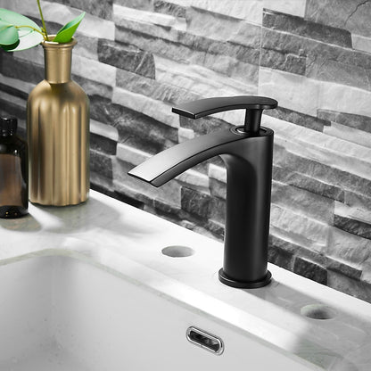 Waterfall Modern Bathroom Vessel Sink Faucet, Single-Handle Single-Hole Brass Basin Faucet
