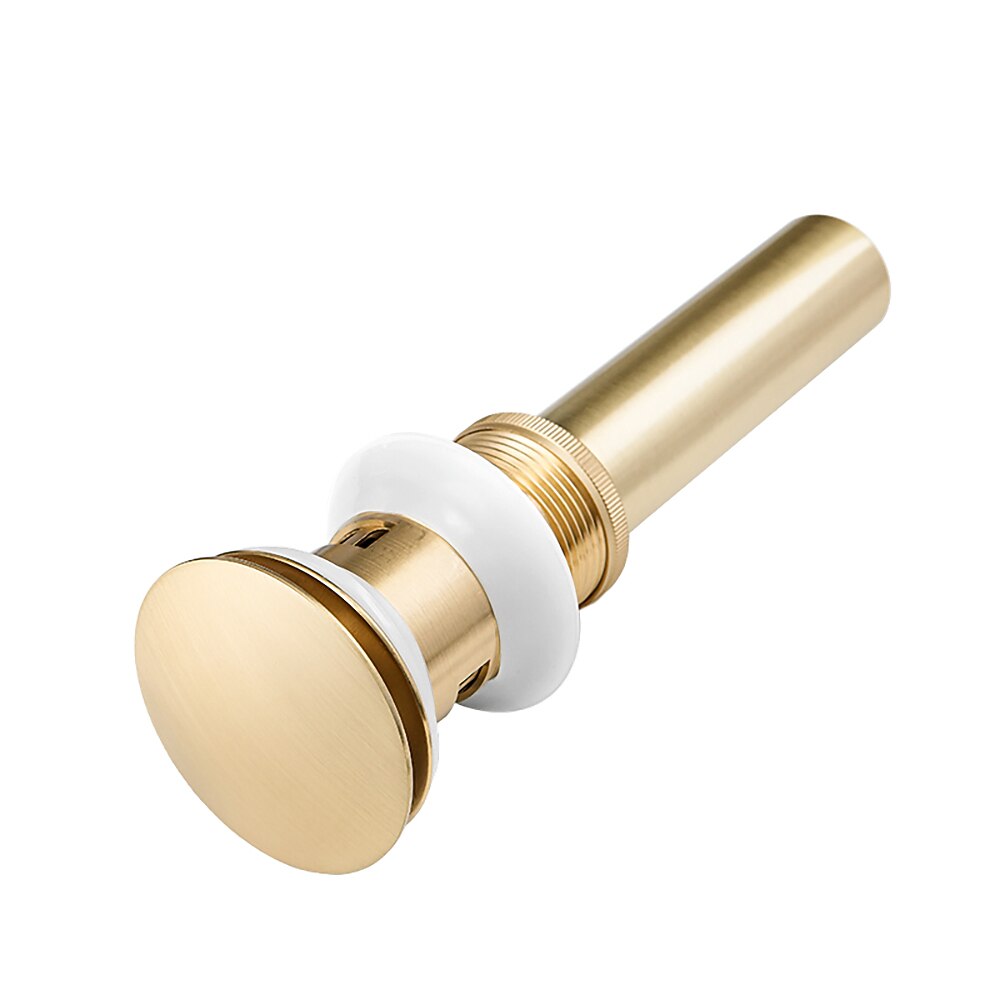 Brushed Gold Modern Brass Pop-Up Bathroom Sink Drain Stopper, Vessel Vanity Basin Drain with Overflow