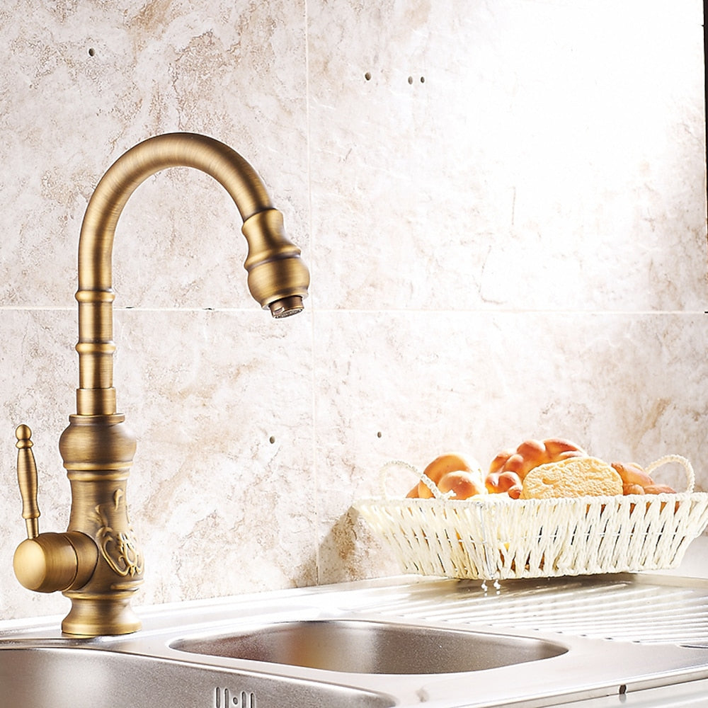 Antique Single-Hole Kitchen Faucet, Single-Handle High Arc Faucet