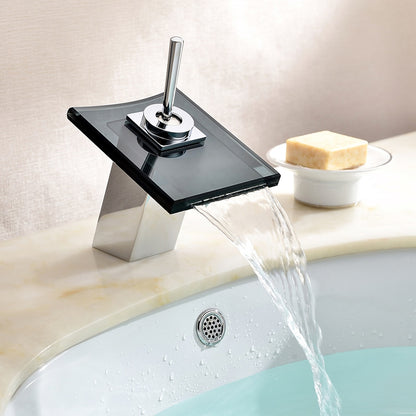 Lagomel waterfall single-hole bathroom faucet in chrome, two-tone / mixed finish, set in a Modern/Contemporary/Minimalist bathroom