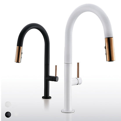 Pull-Down High-Arc Kitchen Faucet, Modern Single-Handle Sink Faucet, Matte Black / Matte White