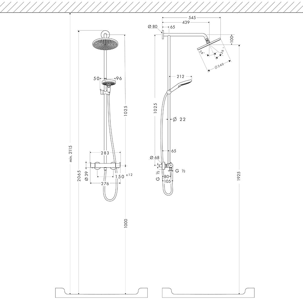 Oil-Rubbed Bronze Rainfall Exposed Tub Shower System, Traditional Wall-Mount Dual-Handle Faucet with Handheld Shower