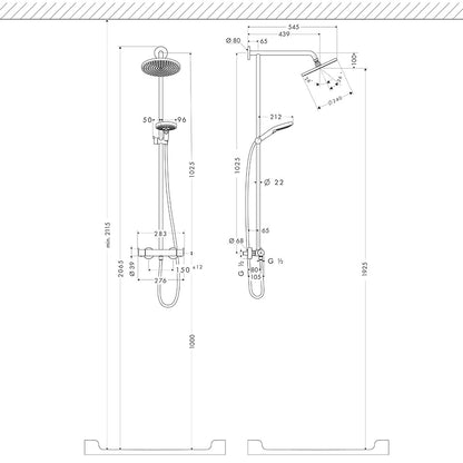 Oil-Rubbed Bronze Rainfall Exposed Tub Shower System, Traditional Wall-Mount Dual-Handle Faucet with Handheld Shower