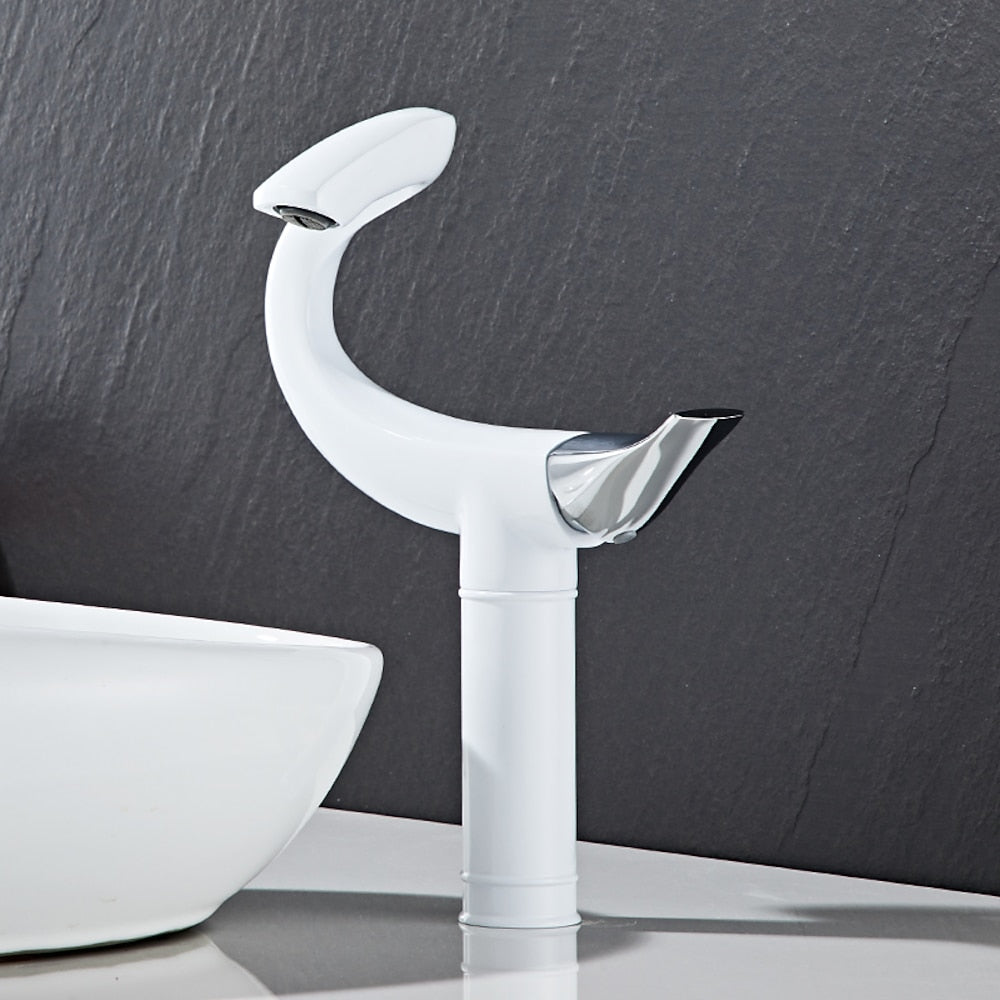 Curved High Arc Vessel Bathroom Faucet, Single-Handle Single-Hole Tall Brass Faucet
