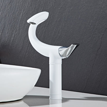 Curved High Arc Vessel Bathroom Faucet, Single-Handle Single-Hole Tall Brass Faucet