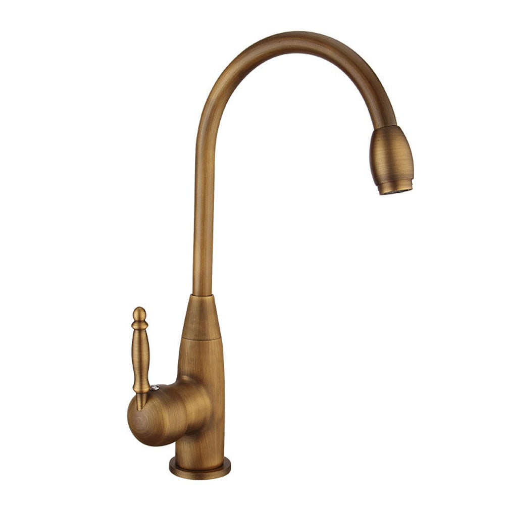 360-Degree Swivel High Arc Vessel Sink Faucet, Single-Handle Single-Hole Bathroom Faucet, Antique Brass / Matte Black