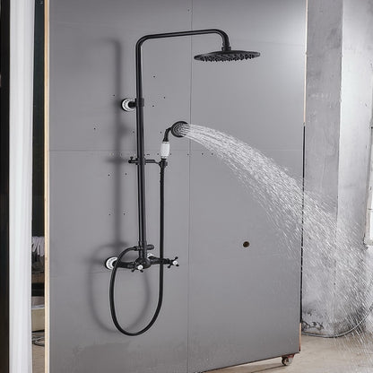 Oil-Rubbed Bronze Traditional Complete Shower System, Wall-Mounted Dual-Handle Brass Shower Faucet with Handheld Shower