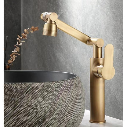 Single-Handle Swivel Arm Bathroom Faucet, Single-Hole Basin Faucet with Dual Spray Nozzle, Antique Brass / Brushed Gold / Chrome / Gunmetal / Matte Black