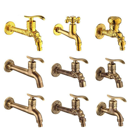 Vintage Carved Single-Cold Faucet, Wall-Mount Brass Washing Machine Faucet, Antique Brass / Polished Gold