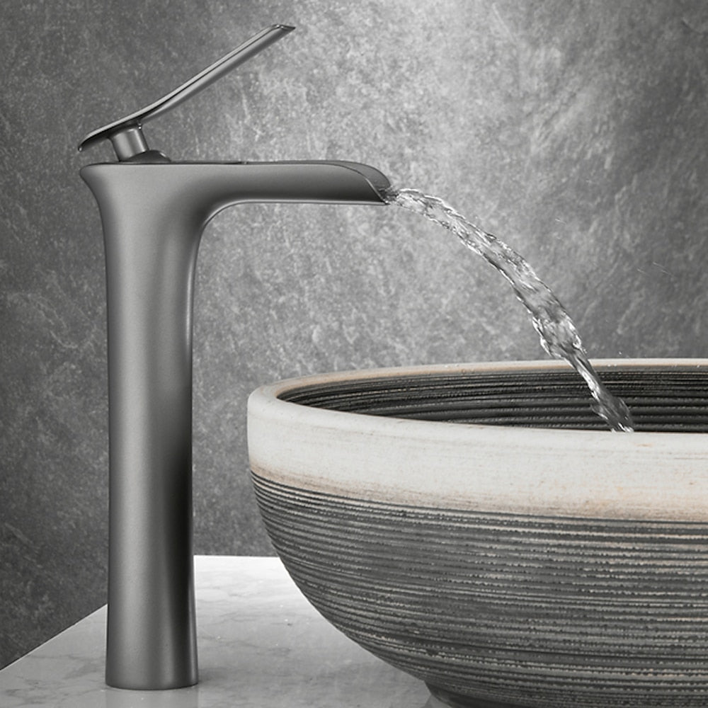 Waterfall Bathroom Faucet, Modern Single-Handle Single-Hole Faucet