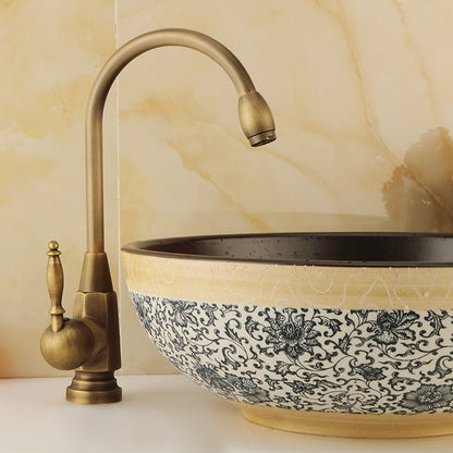 360-Degree Swivel High Arc Vessel Sink Faucet, Single-Handle Single-Hole Bathroom Faucet, Antique Brass / Matte Black