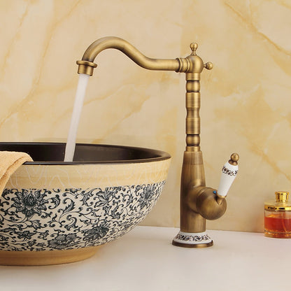 Antique Single-Hole Vessel Sink Faucet, High-Arc Faucet with Ceramic Lever Handle