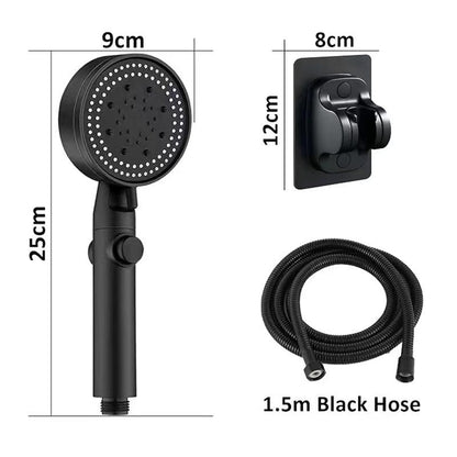 5-Mode Handheld Round Shower Head, Shower Head with Hose / Adhesive Bracket, Matte Black / Chrome