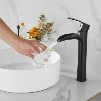 Modern Waterfall Vessel Sink Faucet, Single-Handle Brass Faucet, Matte Black / Chrome