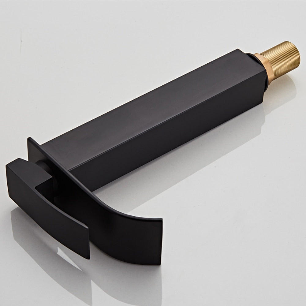Waterfall Single-Hole Bathroom Faucet, Modern Single-Handle Vessel Sink Faucet, Matte Black / Polished Gold