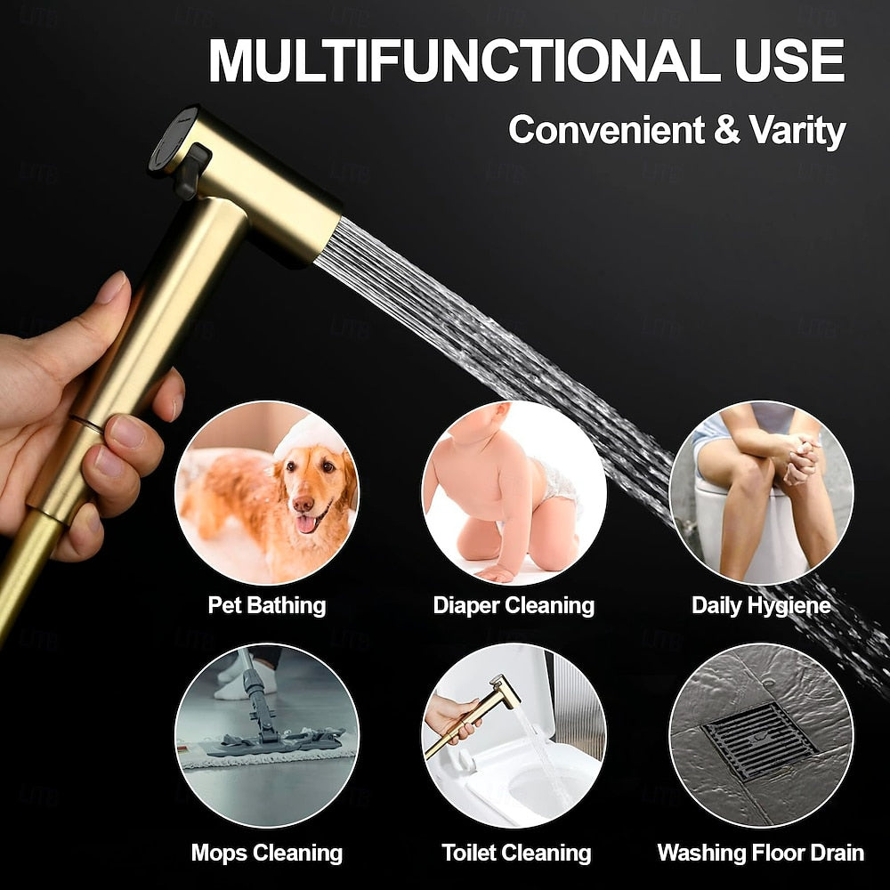Wall-Mount Concealed Bidet Faucet, Handheld Hot / Cold Bidet Sprayer Set with Hose, Brushed Gold / Chrome / Matte Black / Matte White / Gunmetal