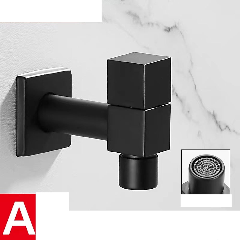 Modern Wall-Mount Single Cold Faucet, Solid Brass Washing Machine Faucet, Matte Black / Chrome