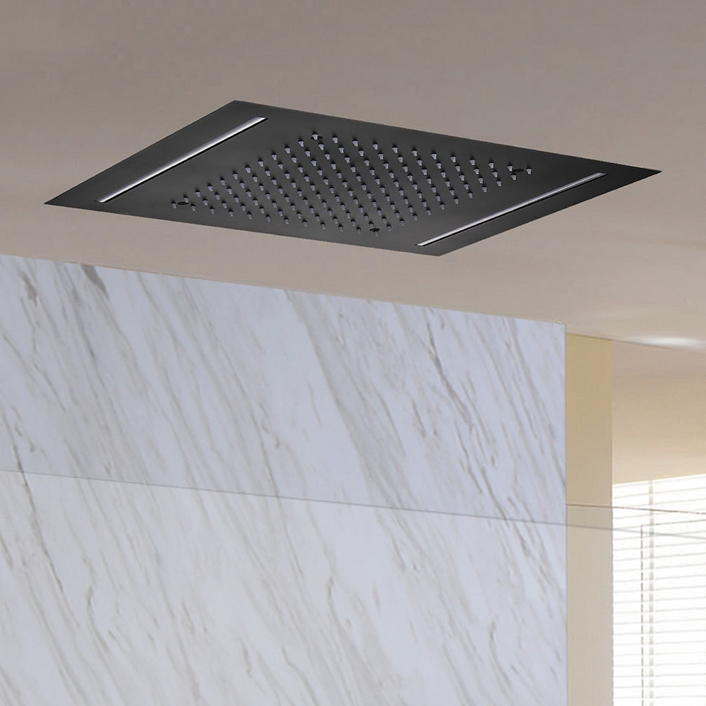 Matte Black Ceiling-Mounted Shower Head, LED Rainfall Shower Head with Power Adapter