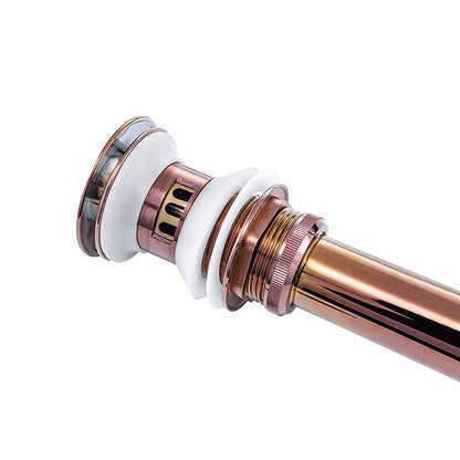 Rose Gold Brass Pop-Up Sink Drain with Overflow, Vessel Vanity Sink Drainer