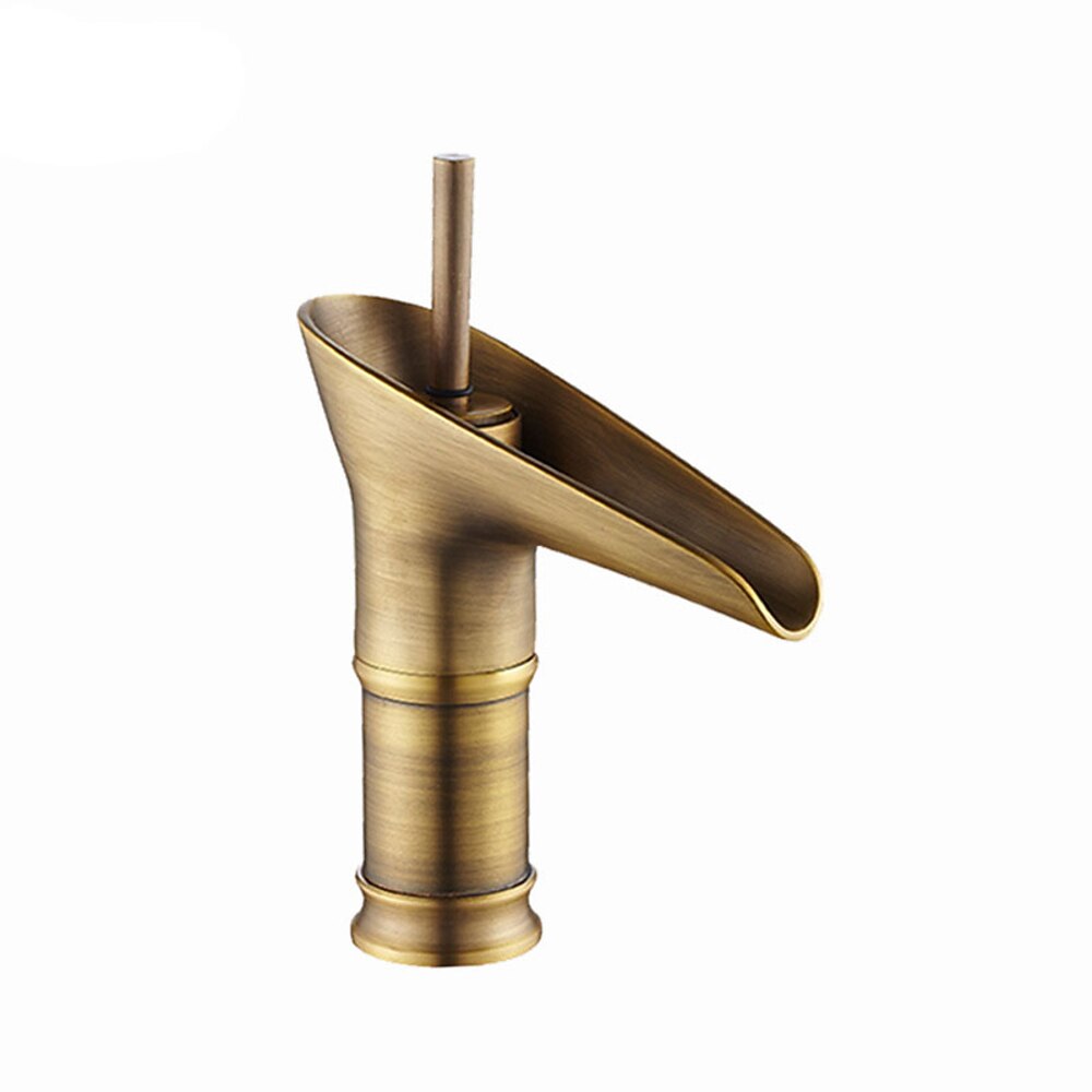 Waterfall Single-Hole Bathroom Faucet, Single-Handle Brass Faucet, Antique Brass / Oil-Rubbed Bronze / Polished Gold