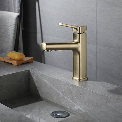 Modern Pull-Out Single-Hole Bathroom Faucet, Single-Handle Basin Faucet, Chrome / Matte Black / Brushed Gold / Gunmetal